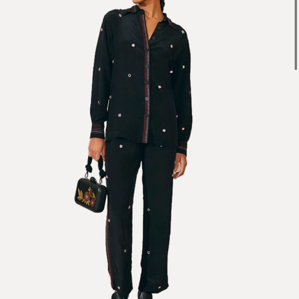 Farm Rio Black Rainbow Beaded Mirror Trim Trousers, size L - Picture 2 of 13